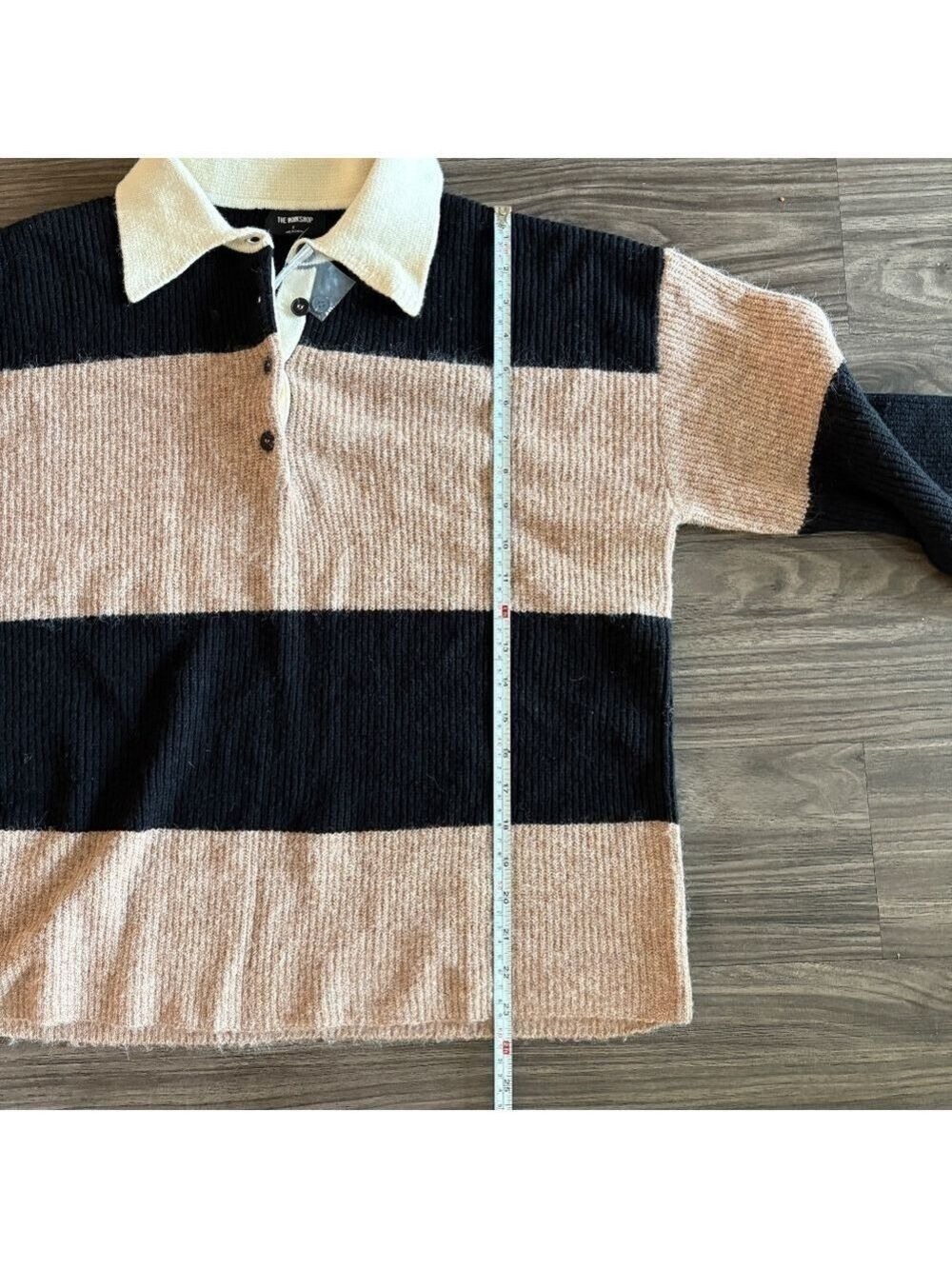 The Workshop Small Black Brown Stripped Sweater Oversized - Picture 8 of 14